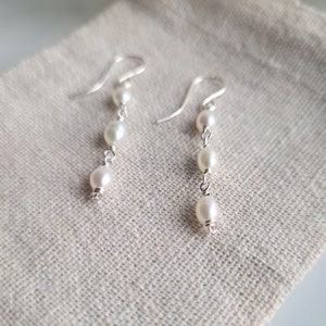 Pearl and sterling silver drop earrings small pearls | Dainty freshwater pearl dangle earrings | Bridal pearl earrings | June birthstone