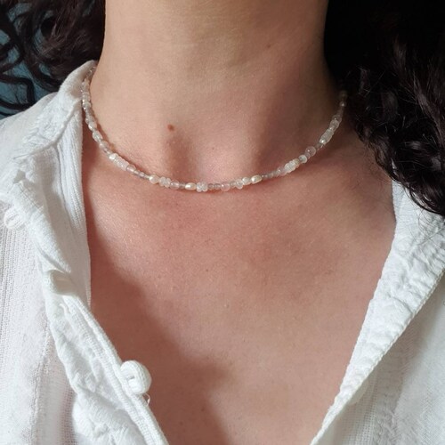 Sterling Silver Beaded Choker: Moonstone, Pearl, Labradorite & Rose Quartz