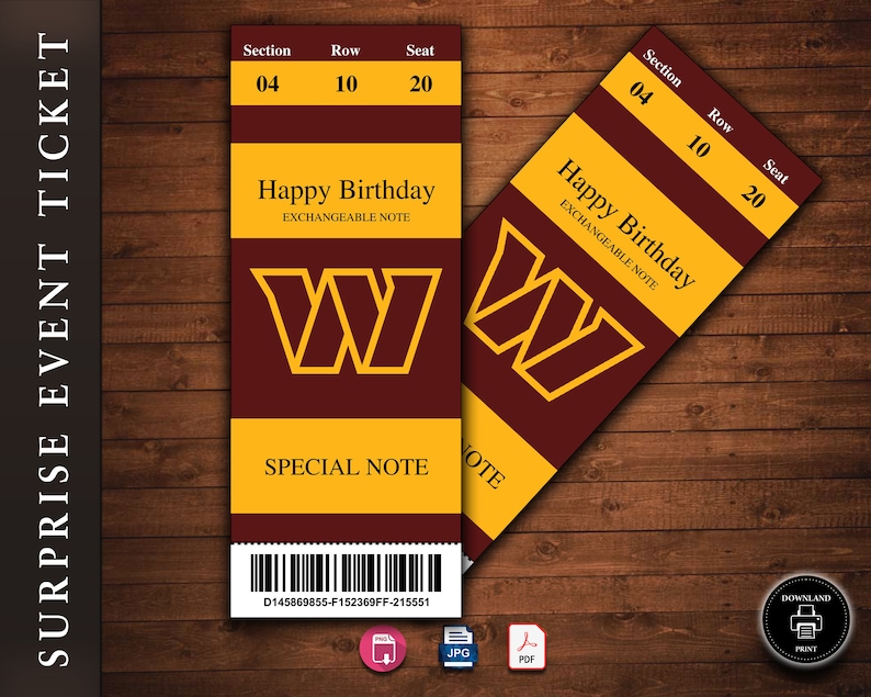 Washington Commanders Surprise Ticket Gift Seattle Kraken Etsy
