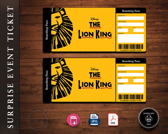 printable lion king broadway surprise ticket editable musical etsy