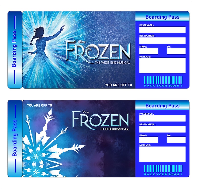 Printable FROZEN Broadway Surprise Ticket. Editable Musical Etsy