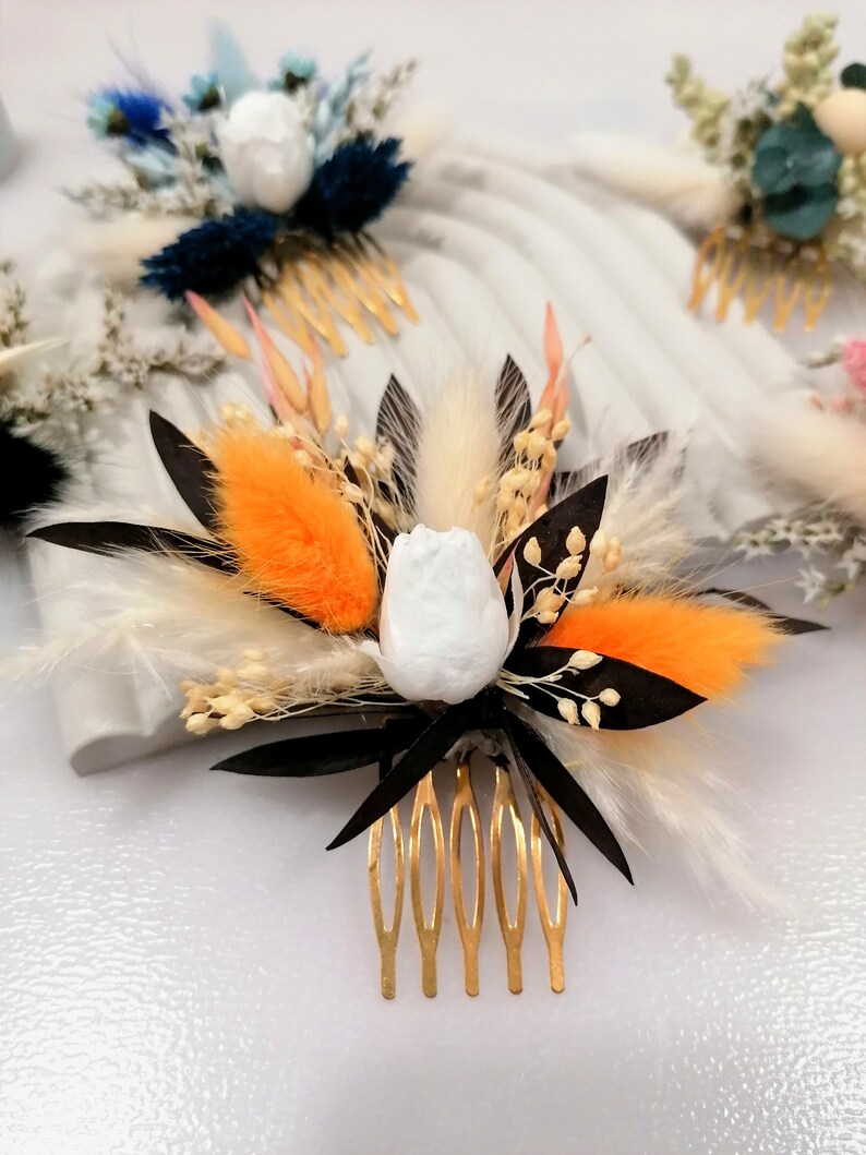 Haarschmuck mit Trockenblumen / Haarkamm / verschiedene Varianten Orange