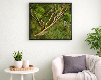 Moss picture - Moss picture with wood - Moss wall art - Nature wall art - Wall art for the office - Moss wall art - Nature wall decor - Moss picture living room