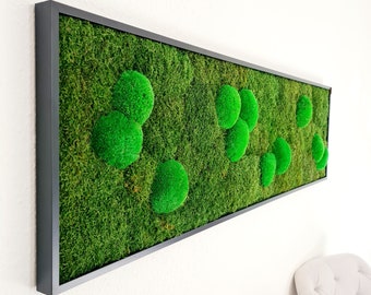 handgefertigtes Moosbild mit Wald- und Kugelmoos - hochwertige Wandbilder fürs Büro - großes Moosbild - Moosbild - Moosbild mit Logo