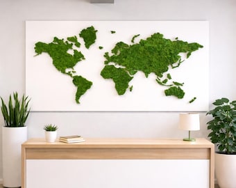 Mapa del mundo de musgo - Mapa del mundo hecho de musgo - Mapa del mundo de musgo - Arte mural - Mapa del mundo de musgo islandés - Imagen de mapa del mundo de musgo sobre cartón
