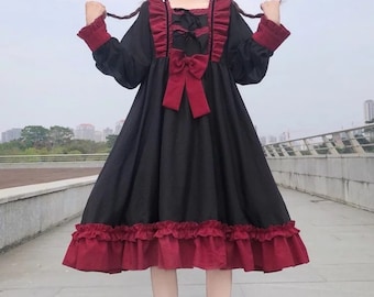 Japanese Harajuku | Gothic Bandage | Bow Splice Dress | Sweet Lolita Girl | Cosplay Outfit | Kawaii Anime | Ruffles Party Dress