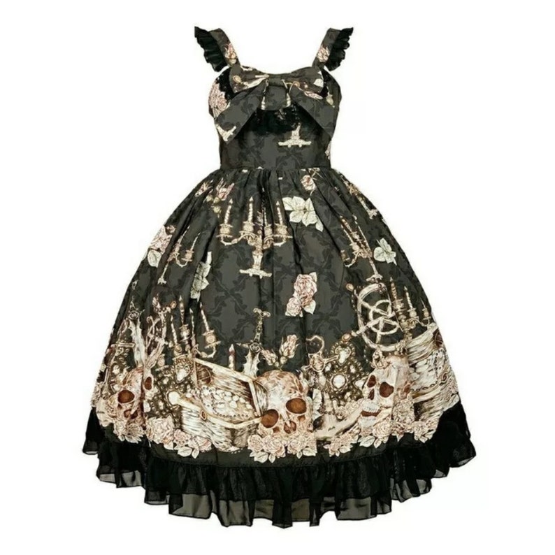 Japanese Goth Lolita Dress for Women Vintage Victorian Sleeveless Bow Princess Party Dress Chic Print Lolita Outfit image 3