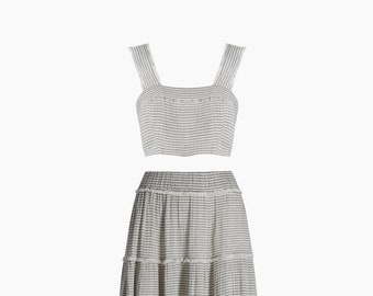 Striped Lyocell Skirt Set | Sleeveless Top and Skirt | Elastic Waist Skirt Set