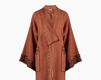 Nubi Kimono Jacket | Wood Block Printed Jacket | Linen Japanese Robe