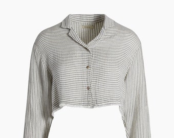 Striped Lyocell Shirt | Lyocell Crop Shirt | Striped Blouse | Collared Detailed