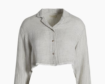 Striped Lyocell Shirt | Lyocell Crop Shirt | Striped Blouse | Collared Detailed