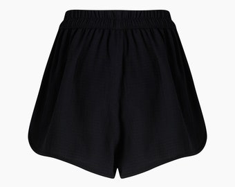 Black Shorts | Cotton Wide Leg Shorts |  Elastic Waist Shorts