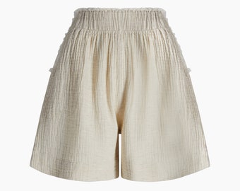 Shorts texturizados | Shorts de algodão folgados com bolsos | Shorts de musselina | Bermudas