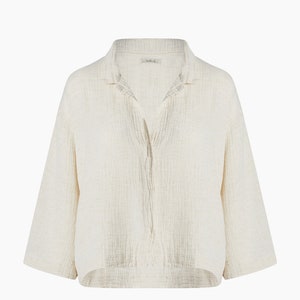 Crinkle Shirt |  Collared Top | Half Sleeve Shirt |  Gauze Shirt