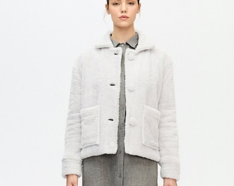 Gray Sherpa Short Jacket| Sherpa Jacket | Grey Sherpa Soft Jacket