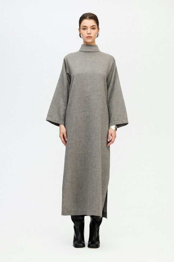classic cotton dresses Grey High Neck Dress | Cotton Dress | Classic Dresses | Grey Cotton Dress