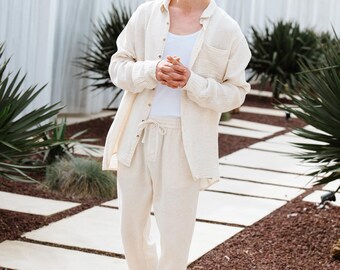 Men&#39;s Linen Straight Pants  | Relaxed Men&#39;s Pants | Linen Trousers | Cotton Linen Fabric