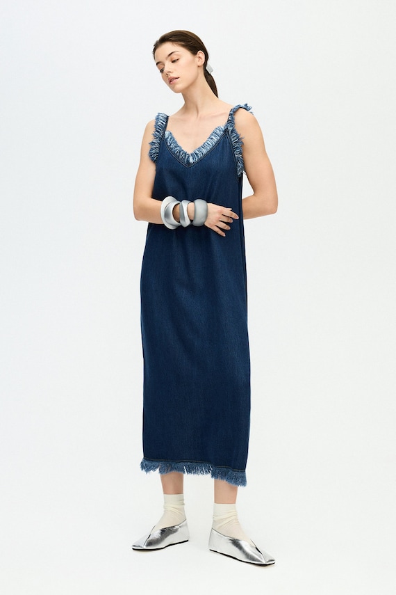 Denim Strappy Dress | Lyocell Dresses | Tassel Detailed Dresses Denim Strappy Dress | Lyocell Dresses | Tassel Detailed Dresses