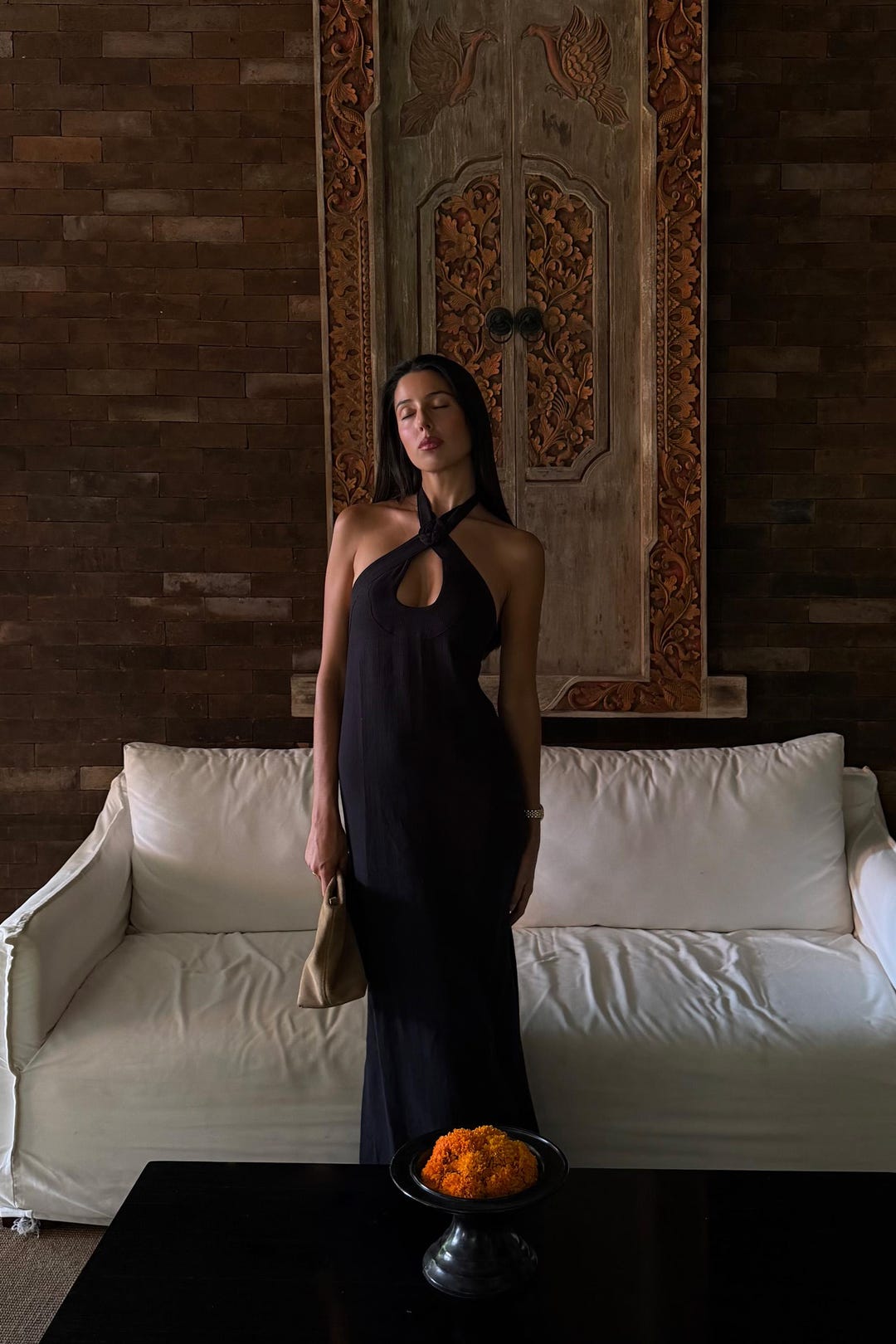black linen halter dress Neck | Halter Midi Dress | Cotton-linen Dress Crafted from a breathable Web collection: city Mode poses | White Size:Uk 16