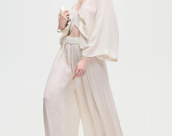Natural Pleated Palazzo Pants | Lyocell Wide Leg Pants
