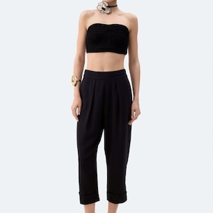 Black Linen Pleated Pants | Cotton-Linen Capri Pants