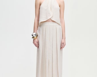 Natural Strappy Top | Halter Neck Top | Tie Back Summer Top