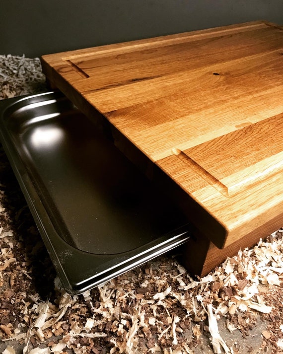 Handmade Cutting Board Cutting Board With Side Containers Made of Oak Wood  