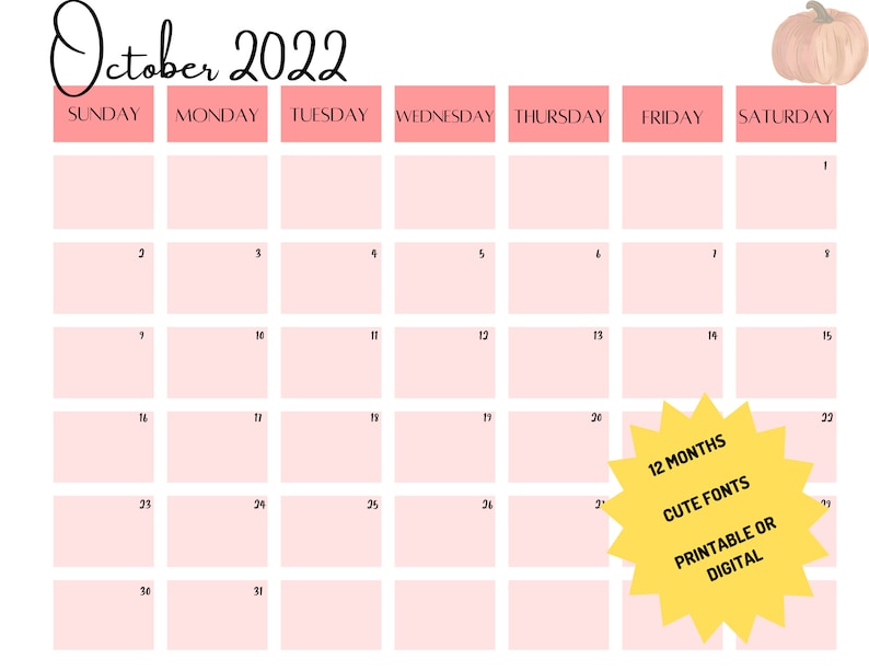 15 Month Printable Calendar Bundle for 2022 2023 Pink Etsy 15 Month Printable Calendar Bundle for 2022 2023 Pink Etsy