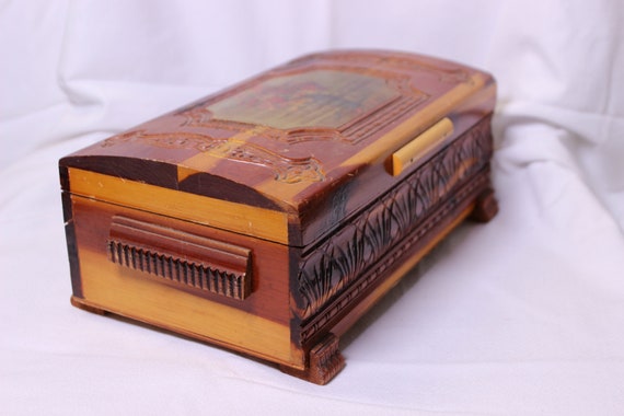 Vintage Wood Box Hand Carved - image 2