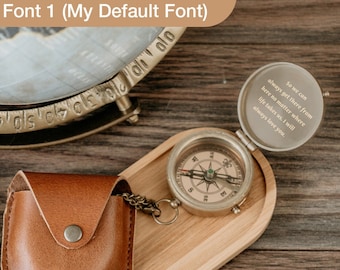 Personalized Brass Compass, Engraved Anniversary Gift with Leather Case