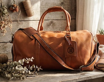 Personalized Gift for Him Leather Duffle Bag Overnight Bag