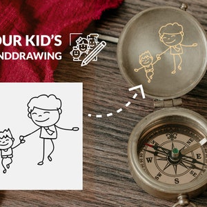 Fathers Day Gifts For Him Personalized with Your Kids Original Handwriting Compass Anniversary Gifts For Men Compass Birthday Gift For Dad