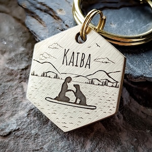 Customisable Engraved Dog Breed, Stand up Paddleboard keyring, Mountain dog ID tag, Custom Engraved tag, Mountains SUP Keychain, Paddleboard