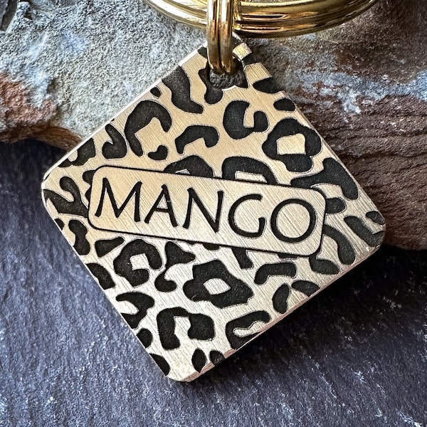 Animal Print dog tag, Personalised ID Tag, Custom made engraved keyring, Zebra Tiger stripes keychain, Leopard Cheetah spots tag