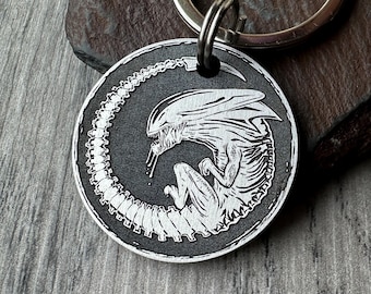 Engraved Alien Dog Tag: Brass or Stainless Steel Metal Pet ID Tag, Space Themed
