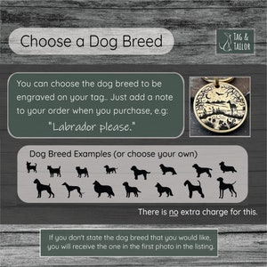 May include: A graphic showing different dog breeds, including a Chihuahua, Dachshund, Bulldog, Labrador Retriever, and more. The text says "Choose a Dog Breed" and "There is no extra charge for this."