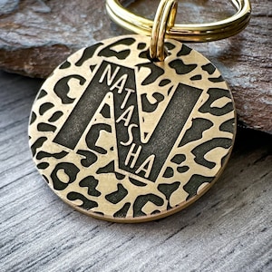 Animal Print dog tag, Personalised ID Tag, Custom made engraved keyring, Zebra Tiger stripes keychain, Leopard Cheetah spots tag