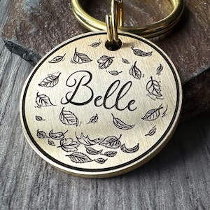 Autumn Dog Tag, Personalised tag for dog collar, Custom Id for dogs, Engraved ID Tag, Pet name tag, Autumn leaves keyring, Halloween dog tag
