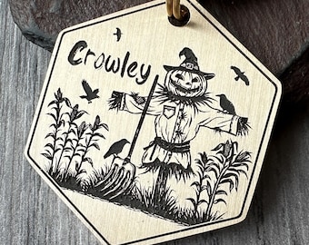Halloween Dog Tag: Scarecrow with Crows, Custom Brass or Steel Pet ID