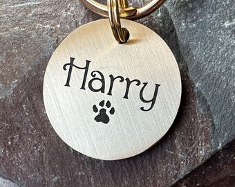 Engraved Metal Dog ID Tag: Solid Brass or Stainless Steel, Pet Name Tag