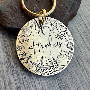 Personalisierte Hundemarke, Muschel Schlüsselanhänger, Seestern Muschel Schlüsselanhänger Schlüsselanhänger, Geschenk für Strand Surf Hundeliebhaber