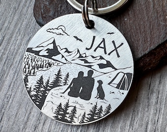 Custom Mountain Camping Dog Tag: Engraved Brass or Steel Pet ID