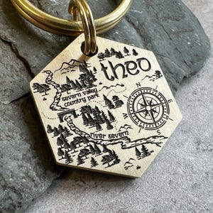 Compass and Map Dog Tag, Personalised Engraved Pet ID Name Tag, Treasure Map Keychain, Adventure Gift for Explorers, Quality Strong Keyring