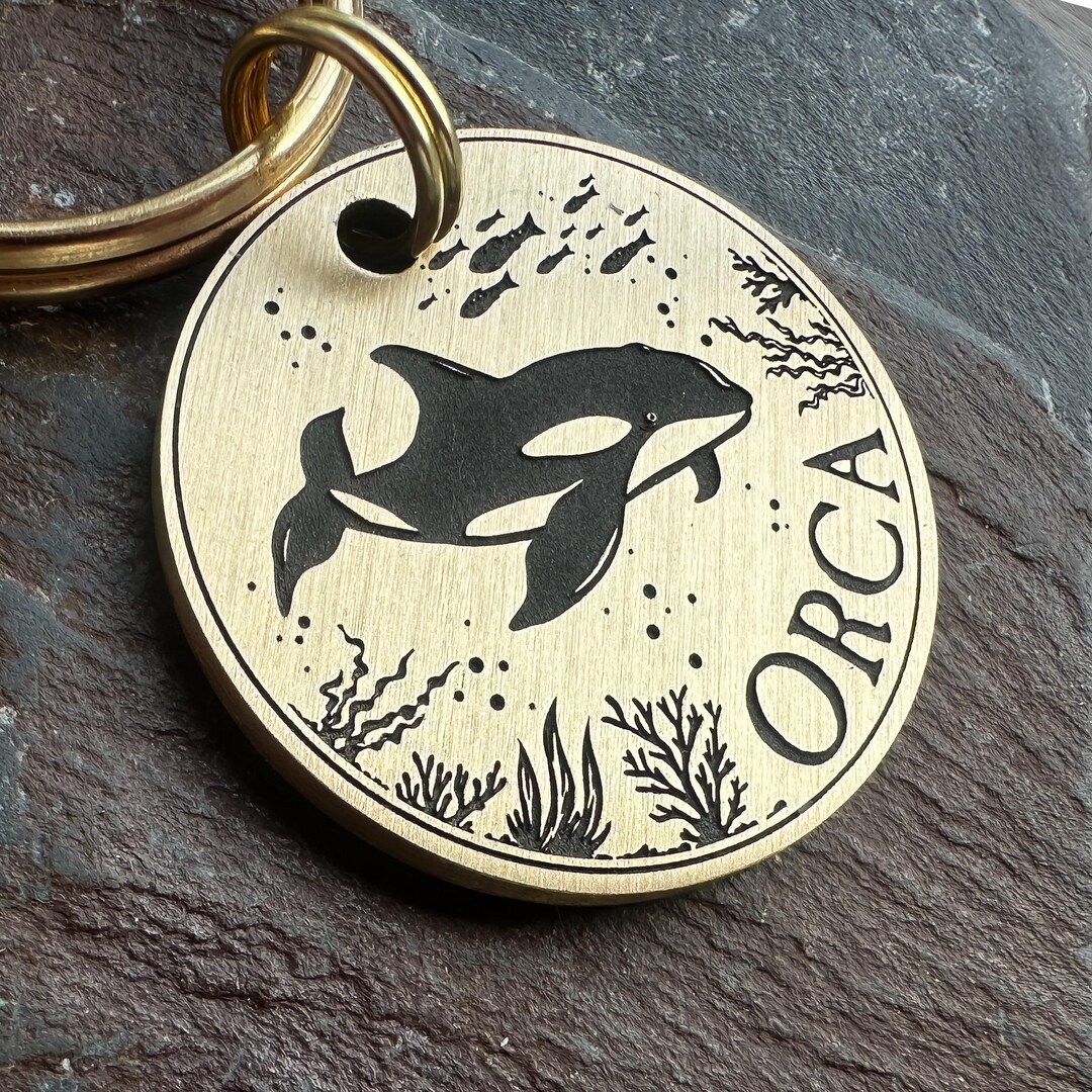 Orca Whale Dog ID Tag, Solid Brass or Stainless Steel Engraved in the ...