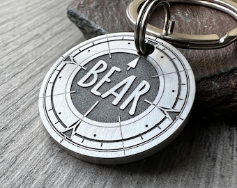 Compass Dog Tag, Personalised Dog Tag, dog ID Tag, Engraved Dog Tag, Mountains dog tag, Mountains keyring, Hiking dog tag, Steel dog tag