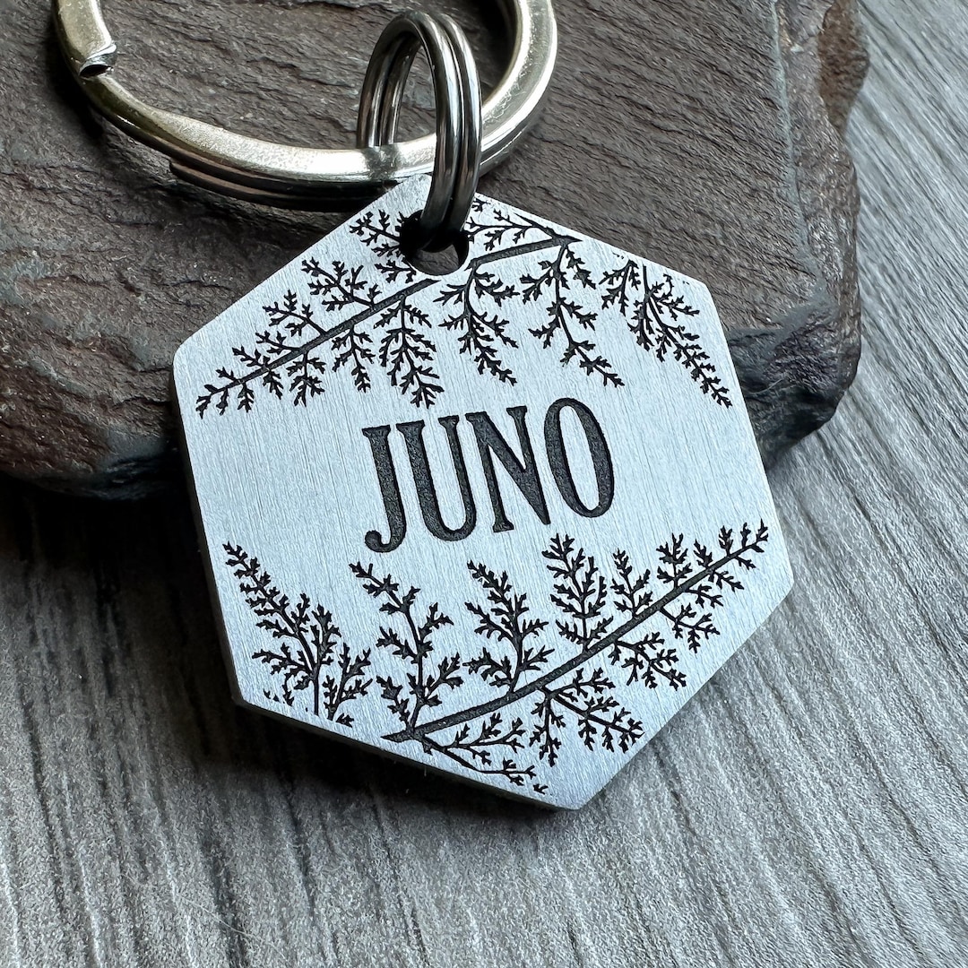 Fern Leaves Dog ID Tag, Personalised Engraved Pet Tags, Chunky Tag for ...