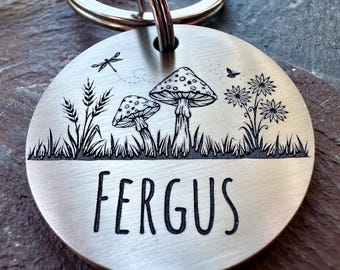 Mushrooms Dog Tag, Leaves tag, Flowers dog tag, Personalised Dog Tag, Unique Dog Tag, Engraved Dog Tag, Tag for Dog Collar, woodland dog tag