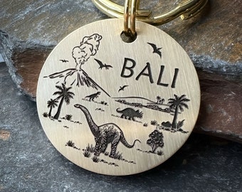 Dinosaur Dog Tag, Personalised dog ID Tag, Engraved Dog Tag, Pet ID Tags, dinosaur keyring keychain, Christmas gift for dinosaur lovers