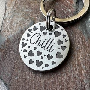 Heart Print Dog Tag, Chunky Engraved Dog Tag, Personalised Dog charm, Custom ID Tag, Gold tag for Dog Collar, Gift for dog owner, Pet tags