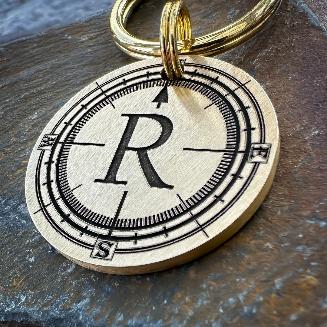 Personalized Compass Dog Tag: Engraved Steel or Brass Pet ID - Etsy